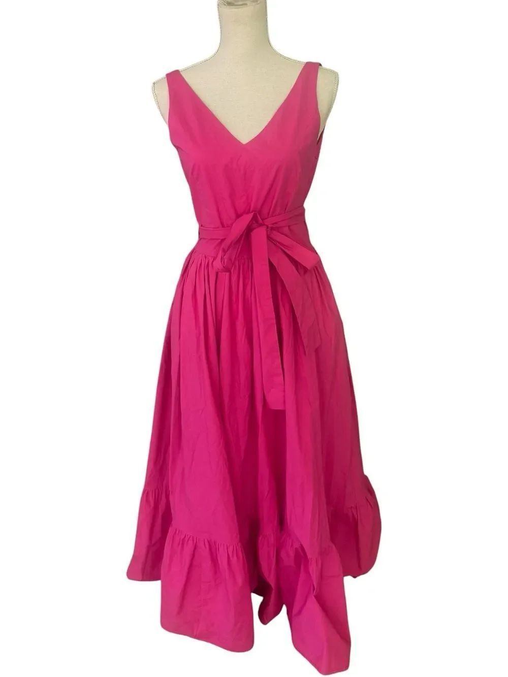 Laboratorio Pink Fuschia open back double Vneck Cotton Maxi Dress 42 XL